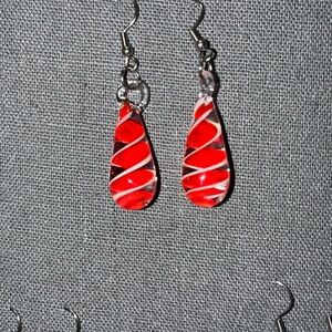 Elegant Red and Silver Tempered Glass Swirl Earrings